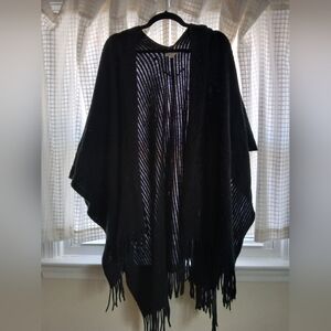 Loft Plus Black Fringe Poncho